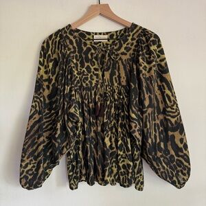 Denim & Supply Ralph Lauren Leopard Print Boho‎ Peasant Top India Cotton M